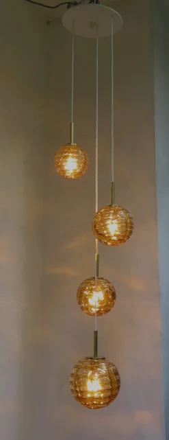Discount Pamono Amber and Clear Glass and Brass Cascade Ceiling Lamp from Doria Leuchten, 1970s
