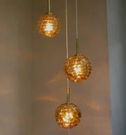 Discount Pamono Amber and Clear Glass and Brass Cascade Ceiling Lamp from Doria Leuchten, 1970s