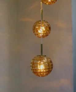 Discount Pamono Amber and Clear Glass and Brass Cascade Ceiling Lamp from Doria Leuchten, 1970s