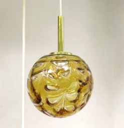 Discount Pamono Amber and Clear Glass and Brass Cascade Ceiling Lamp from Doria Leuchten, 1970s