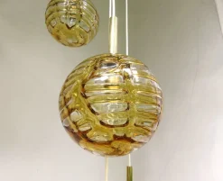 Discount Pamono Amber and Clear Glass and Brass Cascade Ceiling Lamp from Doria Leuchten, 1970s