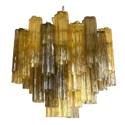 Clearance Pamono Amber and Fume Tronchi Murano Glass Chandelier by Simoeng