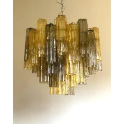 Clearance Pamono Amber and Fume Tronchi Murano Glass Chandelier by Simoeng