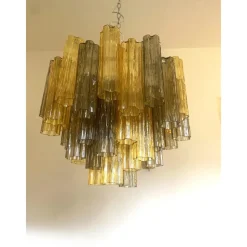 Clearance Pamono Amber and Fume Tronchi Murano Glass Chandelier by Simoeng