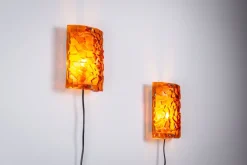 Online Pamono Amber Coloured Wall Lamps from Vitrika Nybro, Set of 2