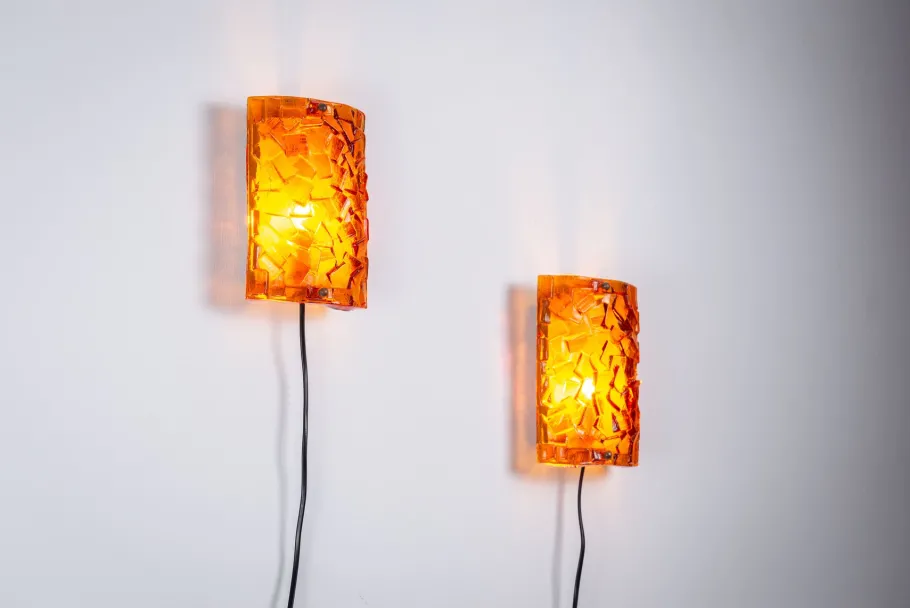 Online Pamono Amber Coloured Wall Lamps from Vitrika Nybro, Set of 2