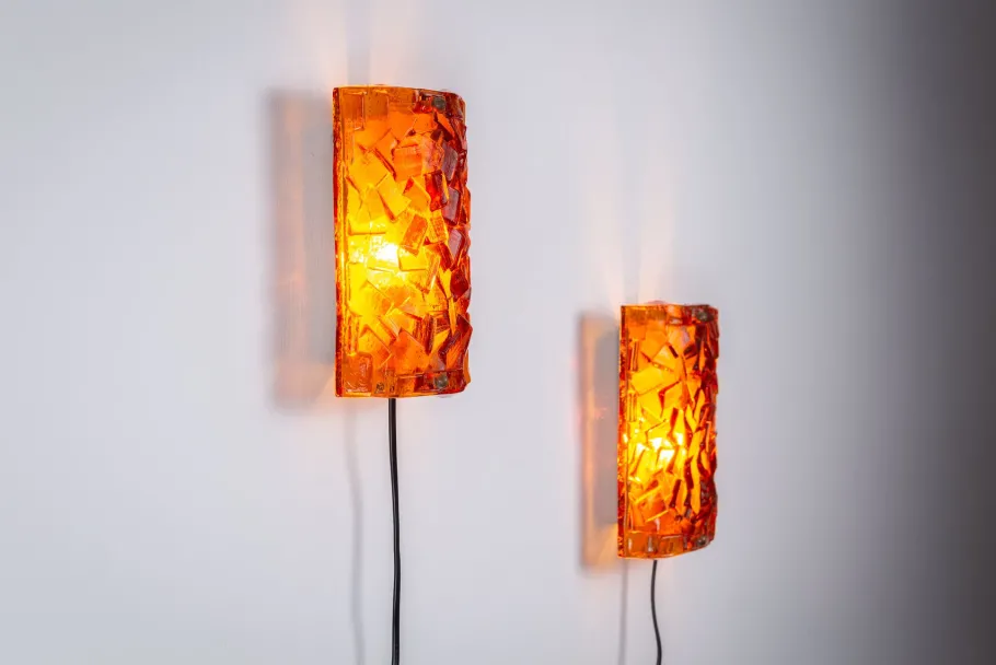 Online Pamono Amber Coloured Wall Lamps from Vitrika Nybro, Set of 2