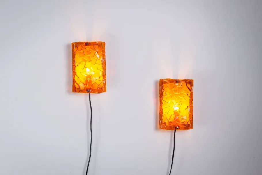 Online Pamono Amber Coloured Wall Lamps from Vitrika Nybro, Set of 2