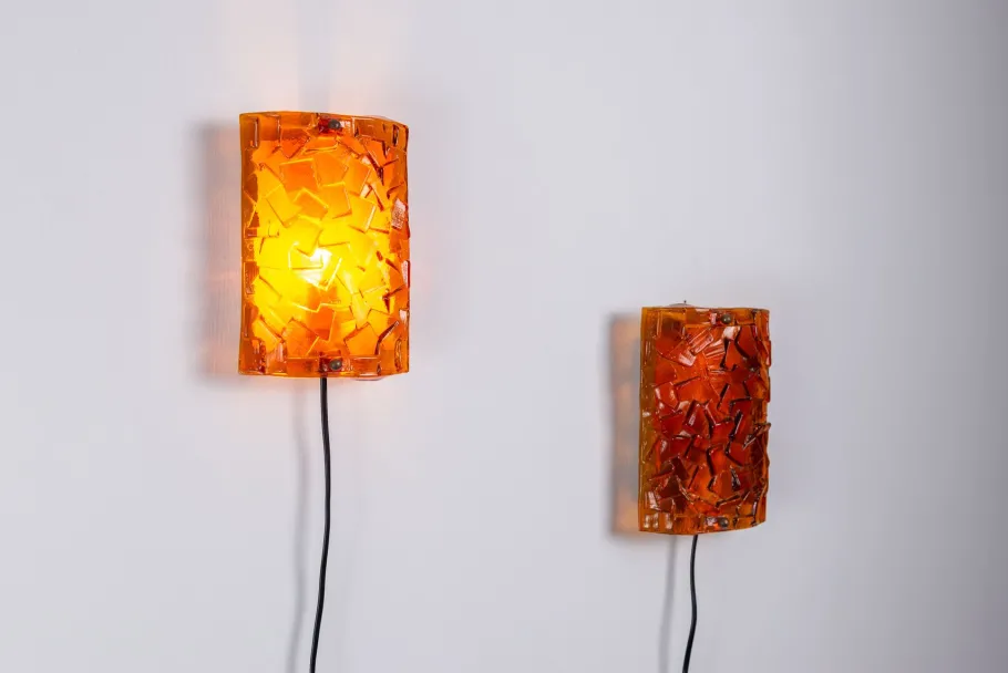 Online Pamono Amber Coloured Wall Lamps from Vitrika Nybro, Set of 2