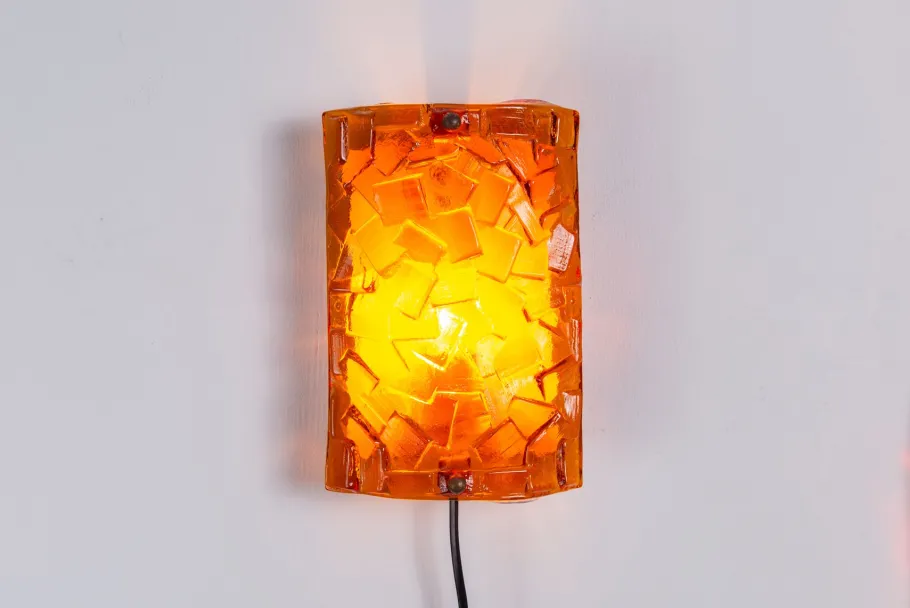 Online Pamono Amber Coloured Wall Lamps from Vitrika Nybro, Set of 2