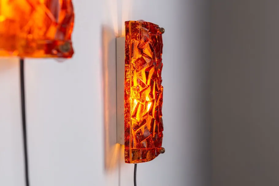 Online Pamono Amber Coloured Wall Lamps from Vitrika Nybro, Set of 2