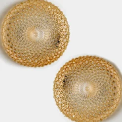 Discount Pamono Amber Glass Flush Mount or Wall Light, Germany, 1960s