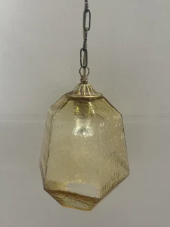 Hot Pamono Amber Lantern with Brass Frame, 1988