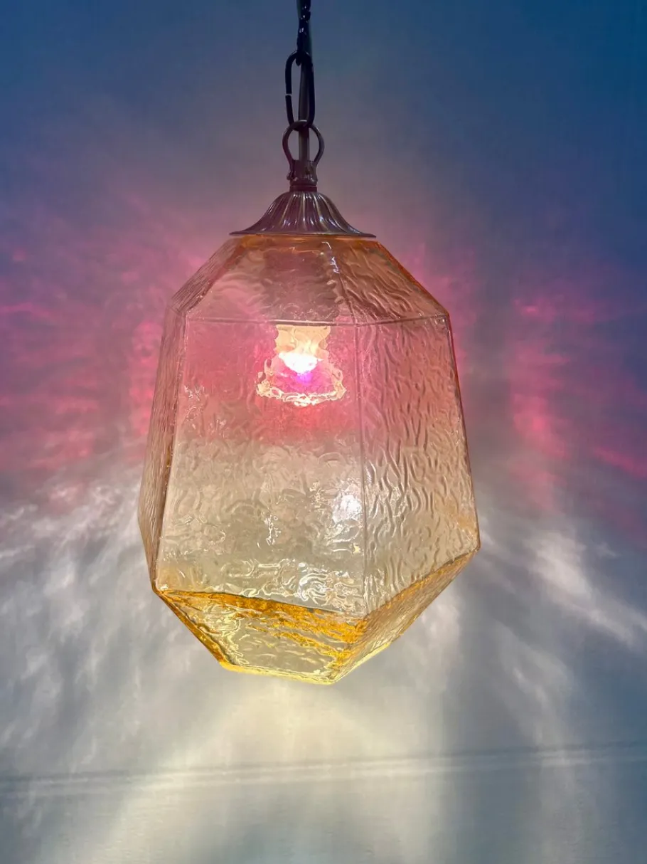 Hot Pamono Amber Lantern with Brass Frame, 1988