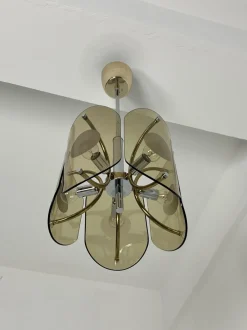 Discount Pamono Amber Murano Glass 5-Light Chandelier, 1970s