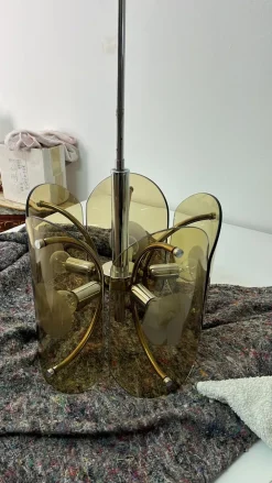 Discount Pamono Amber Murano Glass 5-Light Chandelier, 1970s