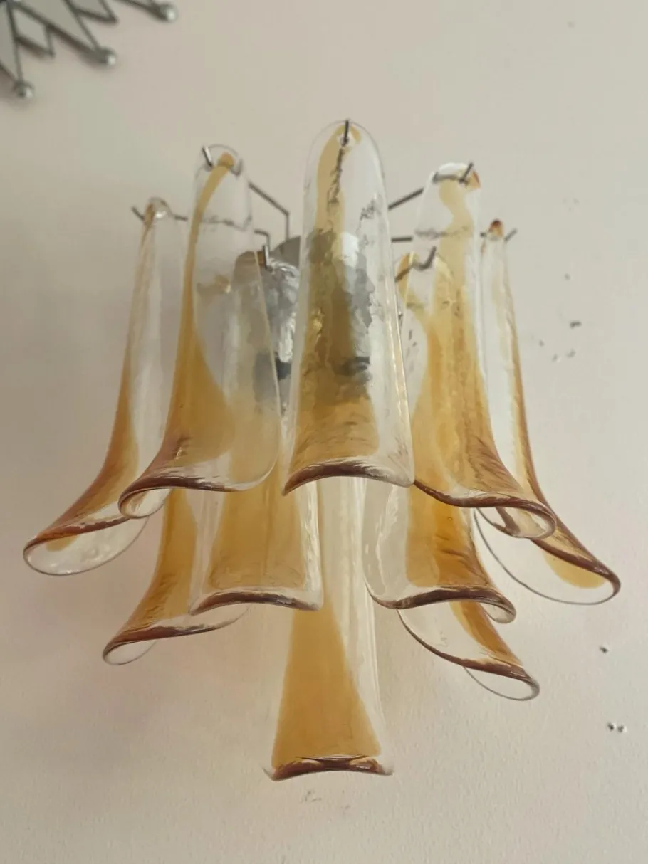 Clearance Pamono Amber Murano Wall Lamps from Mazzega, Set of 2