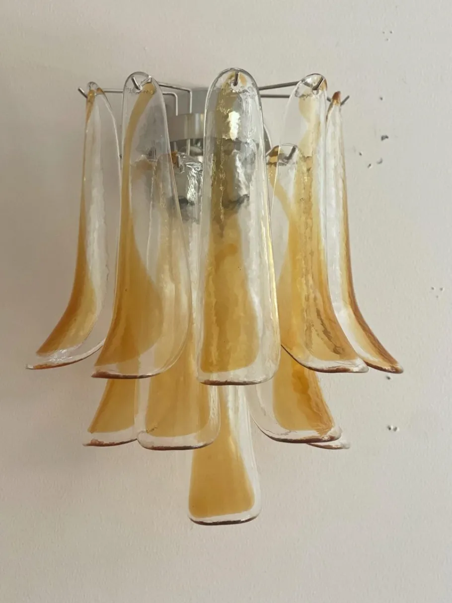 Clearance Pamono Amber Murano Wall Lamps from Mazzega, Set of 2