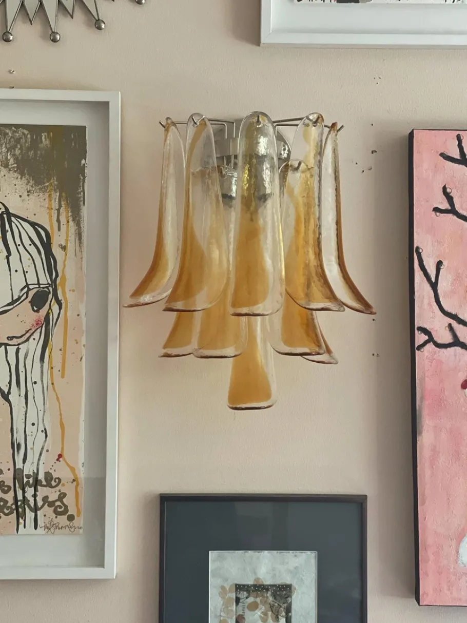 Clearance Pamono Amber Murano Wall Lamps from Mazzega, Set of 2