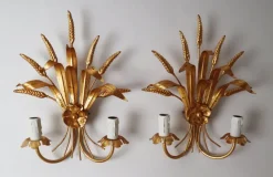 Sale Pamono American Regency Ear of Wheat Gilt Wall Lamps from Hans Kögl, 1960s, Set of 2