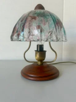 Clearance Pamono Amethyst and Green Glass Table Lamp with Cherrywood Base, 1980s