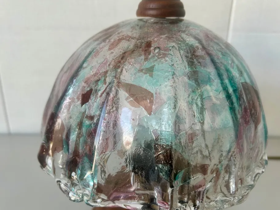 Clearance Pamono Amethyst and Green Glass Table Lamp with Cherrywood Base, 1980s