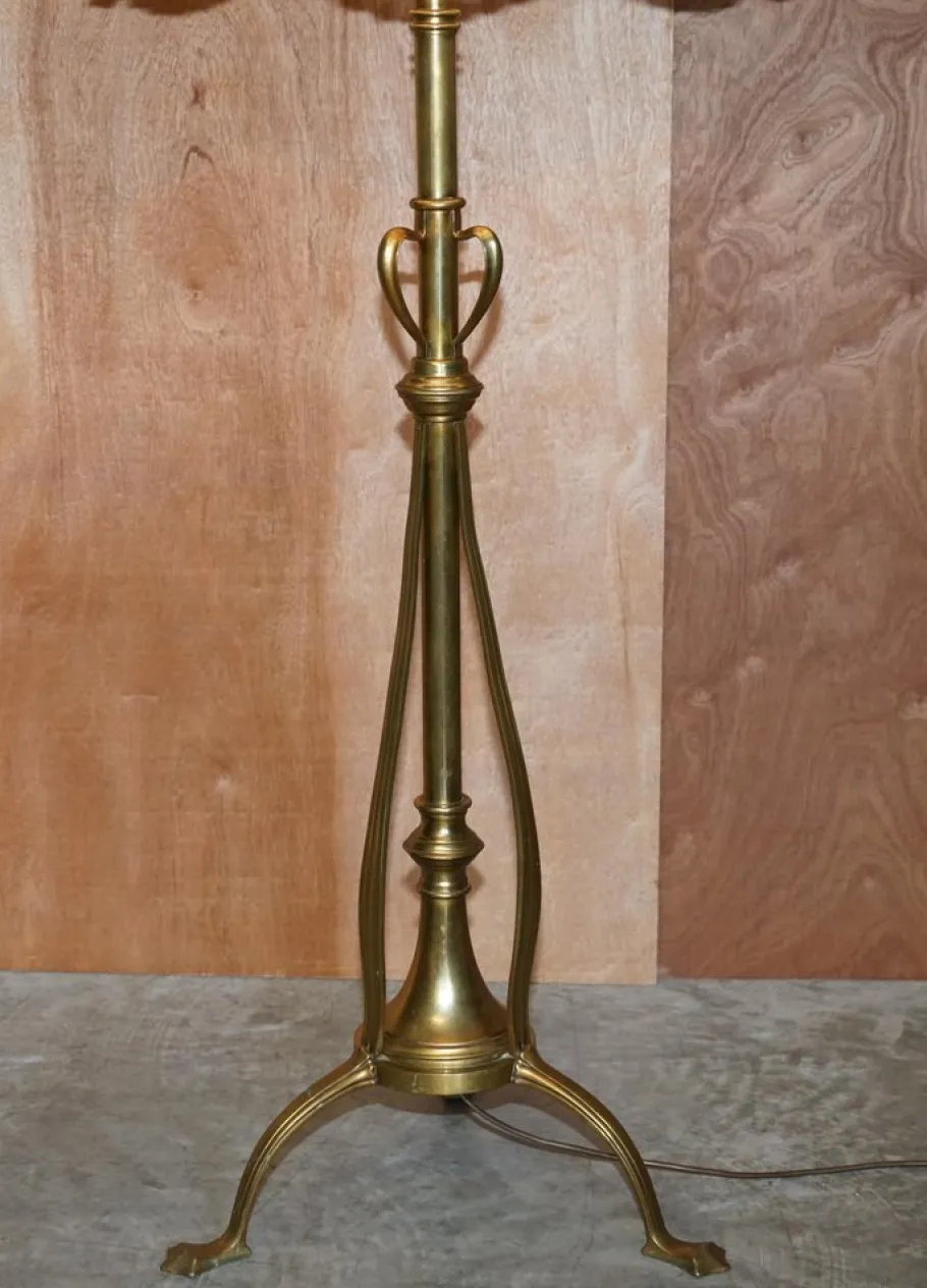 Pamono Antique Art Nouveau Brass Height Adjustable Standing Floor Lamp with Sculptured Frame