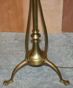 Pamono Antique Art Nouveau Brass Height Adjustable Standing Floor Lamp with Sculptured Frame
