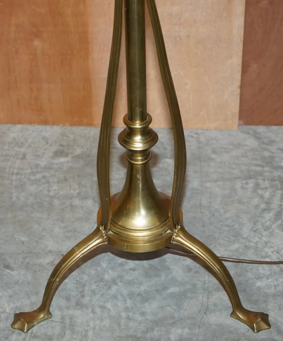 Pamono Antique Art Nouveau Brass Height Adjustable Standing Floor Lamp with Sculptured Frame