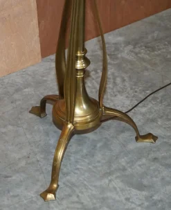 Pamono Antique Art Nouveau Brass Height Adjustable Standing Floor Lamp with Sculptured Frame