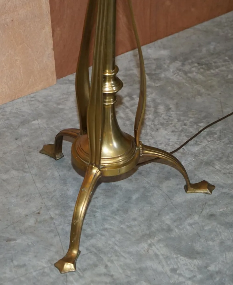 Pamono Antique Art Nouveau Brass Height Adjustable Standing Floor Lamp with Sculptured Frame