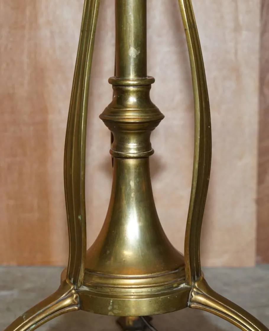 Pamono Antique Art Nouveau Brass Height Adjustable Standing Floor Lamp with Sculptured Frame