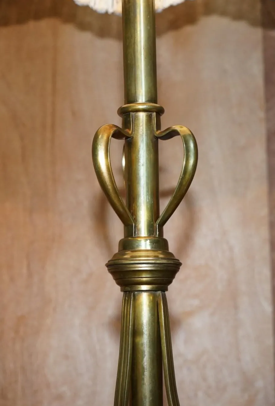 Pamono Antique Art Nouveau Brass Height Adjustable Standing Floor Lamp with Sculptured Frame