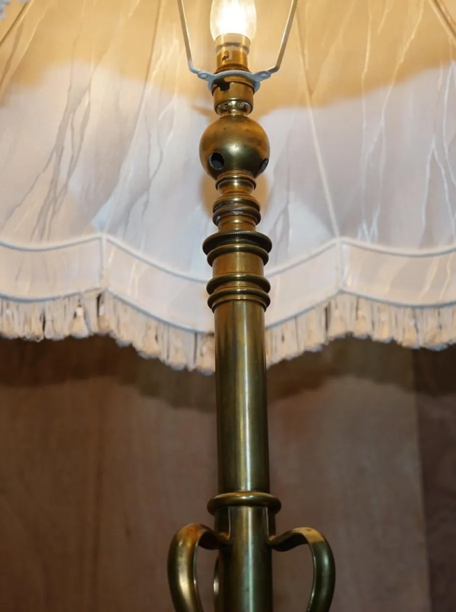 Pamono Antique Art Nouveau Brass Height Adjustable Standing Floor Lamp with Sculptured Frame