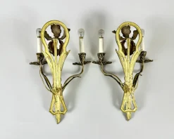 New Pamono Antique Art Nouveau Bronze Wall Sconces, France, 1900s, Set of 2