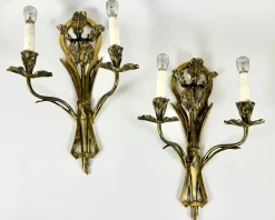 New Pamono Antique Art Nouveau Bronze Wall Sconces, France, 1900s, Set of 2