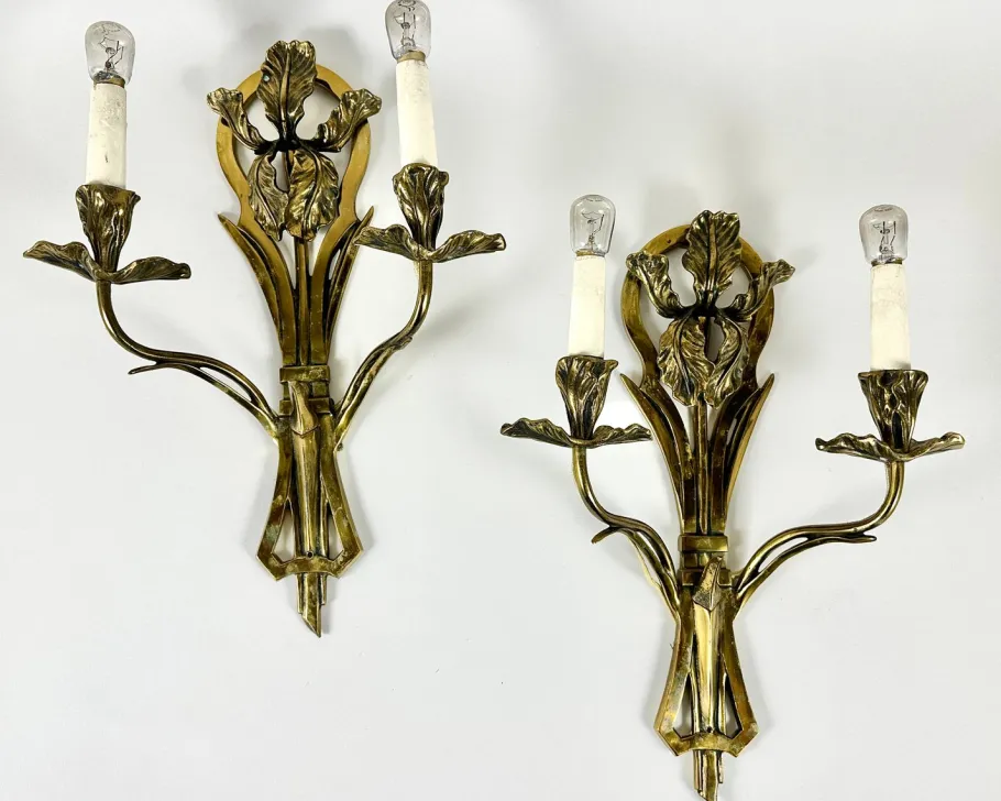 New Pamono Antique Art Nouveau Bronze Wall Sconces, France, 1900s, Set of 2
