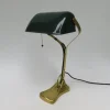 Best Pamono Antique Art Nouveau Enameled Brass Bankers Lamp with Dark Green Shade