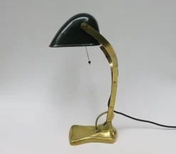 Best Pamono Antique Art Nouveau Enameled Brass Bankers Lamp with Dark Green Shade