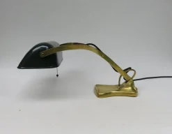 Best Pamono Antique Art Nouveau Enameled Brass Bankers Lamp with Dark Green Shade
