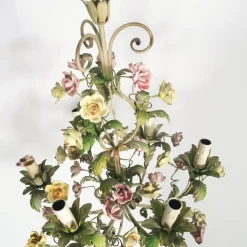 Hot Pamono Antique Art Nouveau Italian Iron and Ceramic Ceiling Lamp