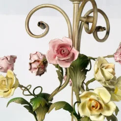 Hot Pamono Antique Art Nouveau Italian Iron and Ceramic Ceiling Lamp