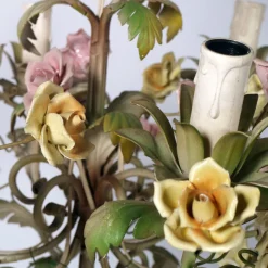 Hot Pamono Antique Art Nouveau Italian Iron and Ceramic Ceiling Lamp