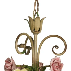 Hot Pamono Antique Art Nouveau Italian Iron and Ceramic Ceiling Lamp