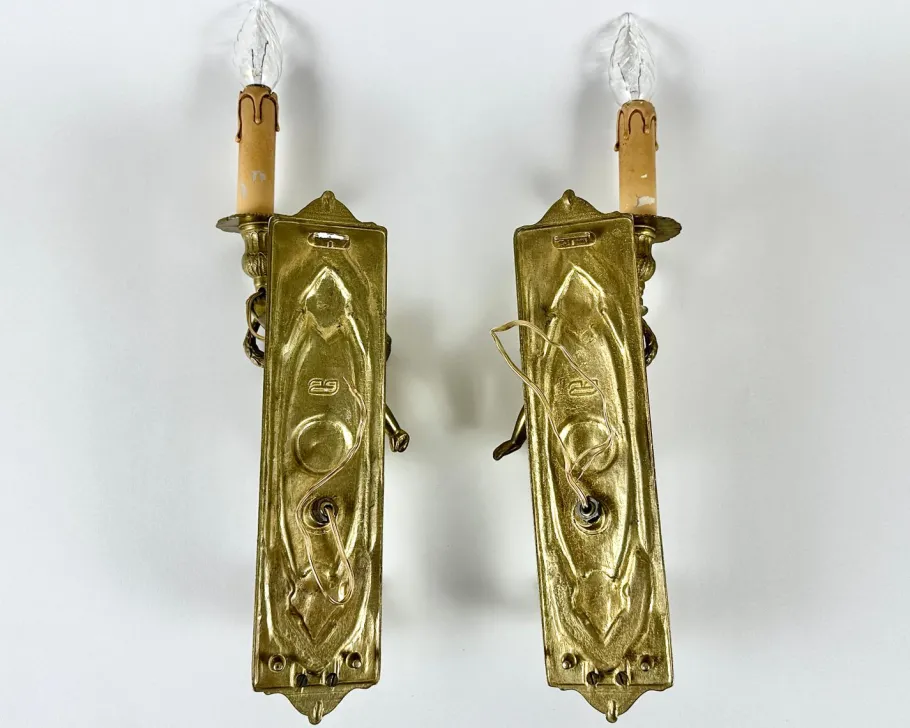 New Pamono Antique Baroque Gilded Bronze Angel Sconces, France, 1920s, Set of 2