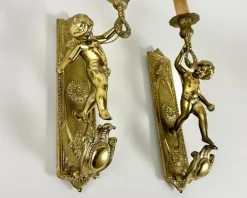New Pamono Antique Baroque Gilded Bronze Angel Sconces, France, 1920s, Set of 2