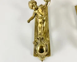 New Pamono Antique Baroque Gilded Bronze Angel Sconces, France, 1920s, Set of 2