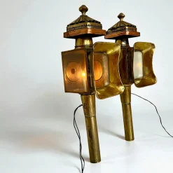 New Pamono Antique Brass and Copper Carriage Lamps, 1890s, Set of 2