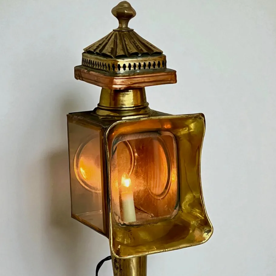 New Pamono Antique Brass and Copper Carriage Lamps, 1890s, Set of 2