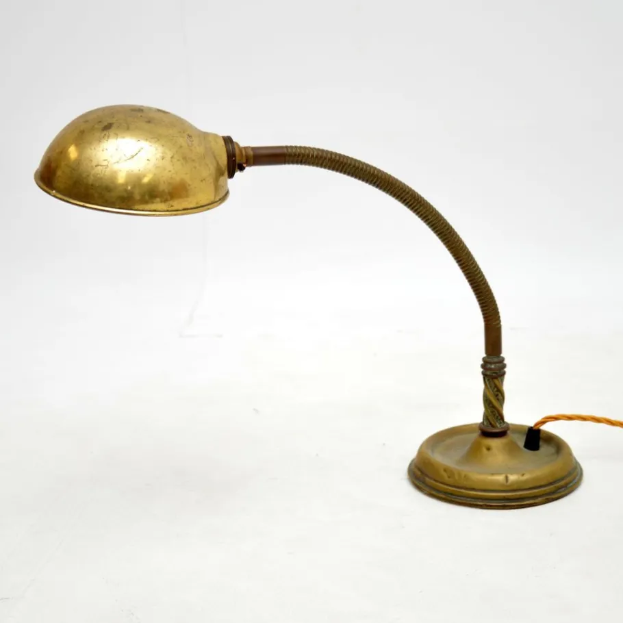 Online Pamono Antique Brass Goose Neck Desk Lamp, 1910s
